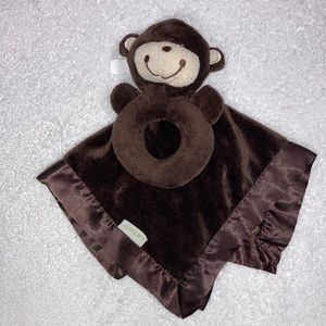 Carters Monkey Bear Brown Bow Rattle Lovey Satin Security Baby Blanket